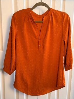 Women's Textured Orange Henley Blouse